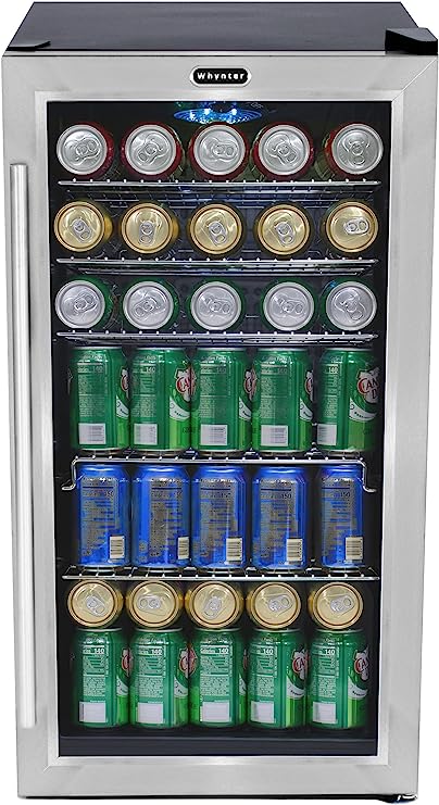 The Whynter Beverage Refrigerator with Internal Fan is a compact and stylish stainless steel mini fridge designed specifically for storing beverages such as drinks, beer, and soda. 